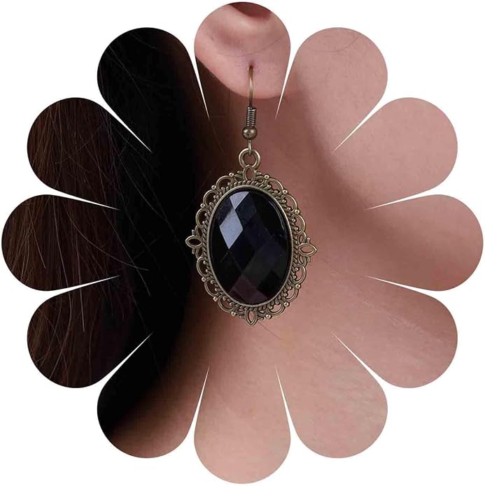 Vintage Black Crystal Drop Earrings Oval Onyx Dangle Earrings Large Onyx Stud Earrings Black Gem Hook Earrings Jewelry for Women and Girls