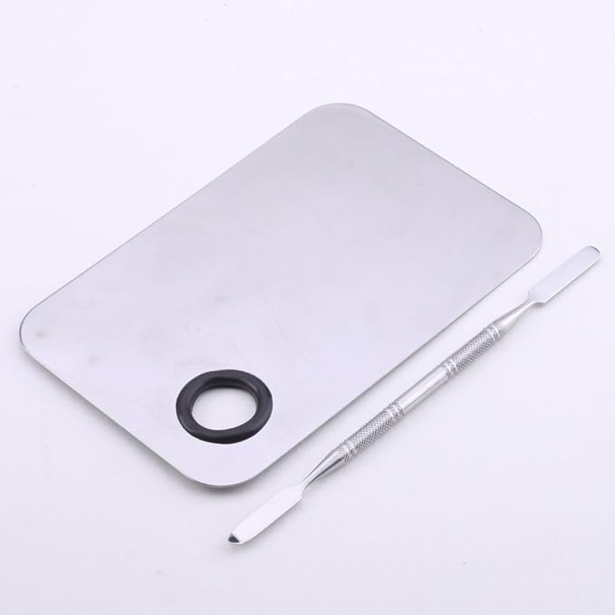 Onwon Stainless Steel Professional Pro Lady Cosmetic Makeup Palette Nail Eye Shadow Mixing Makeup Palette with Spatula Tool(150x100MM)