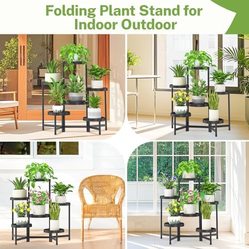 iDavosic.ly 6 Tier Folding Plant Stand Indoor Outdoor, Plastic Tray - Image 6