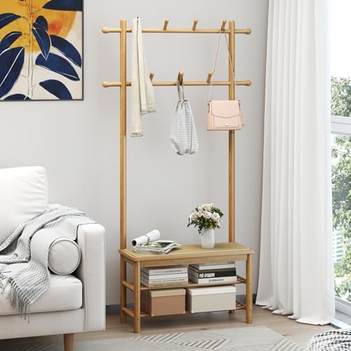 GIANTEX 3-in-1 Hall Tree with Bench and Shoe Storage, 11 Hanging Rods - Image 5