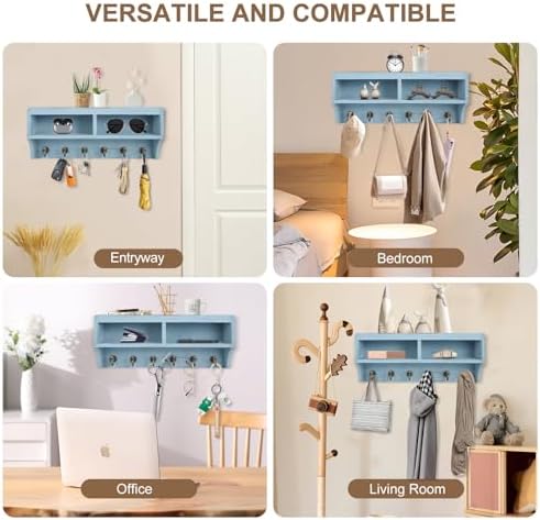 Key Holder Wall Mount with Mail Organizer, 6 Hooks & Shelf - Image 5