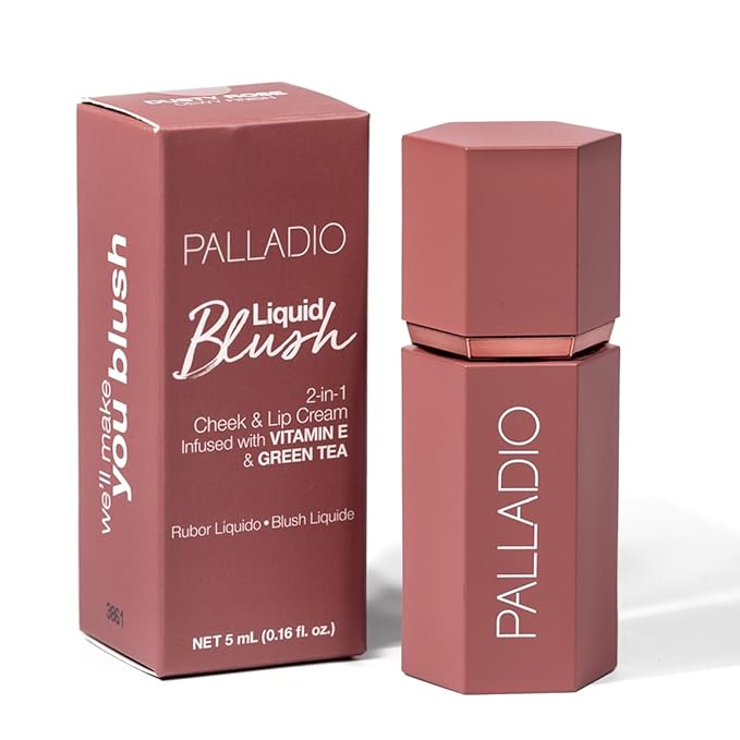 Palladio Liquid Blush for Cheeks & Lips 2-in-1 Makeup Face Blush, Weightless Cream Formula, Smudge Proof Long-Wearing Pigmented Blush, Natural Look Makeup Face Blushes, Dewy Finish, Dusty Rose