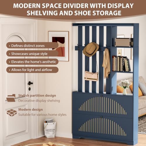 Narrow Hall Tree with Storage, Modern Entryway Coat Rack with Shoe Cabinet - Image 3