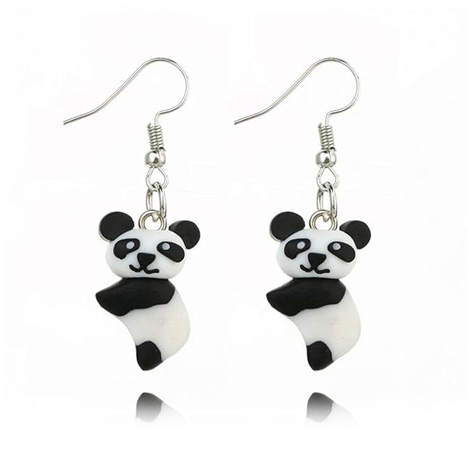 Soft Pottery Panda Earrings Cute Panda Bear Drop Dangle Earrings 3D Animal Earrings Innovative Clay Earrings Jewelry for Women and Teen Girls Gifts