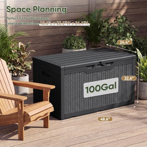 Flamaker Outdoor Storage Box 100 Gallon Waterproof Resin Deck Box - Image 4