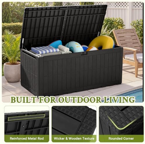 Flamaker 220 Gallon Large Outdoor Storage Box Waterproof, XL Resin Deck Box - Image 3