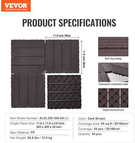 VEVOR 54 sq. ft Plastic Interlocking Deck Tiles, 54 Pack, Patio Floor Decking - Image 7