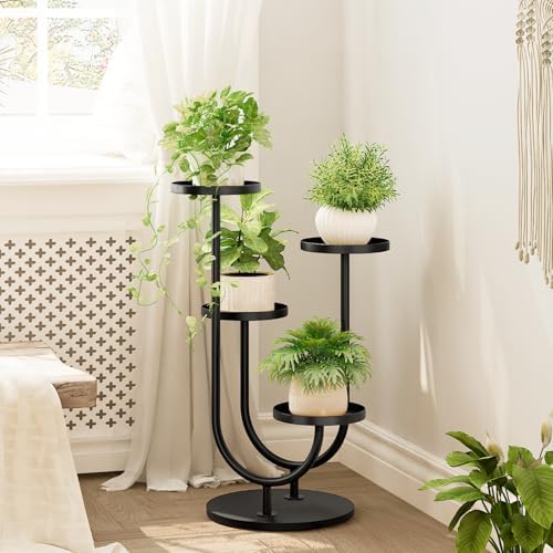 Bamworld Metal Plant Stand 4 Pots Corner Black - Image 5