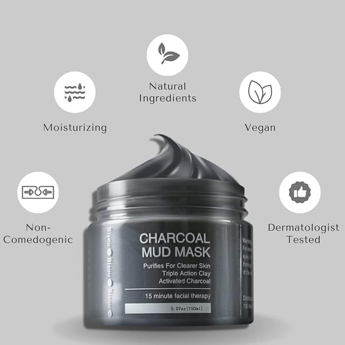Clay, Dead Sea Mud & Charcoal Gel Face Mask Trio With Applicator, Deep cleansing Clay and Mask Applicator, Facial Therapy PH Balanced Hypo-allergenic