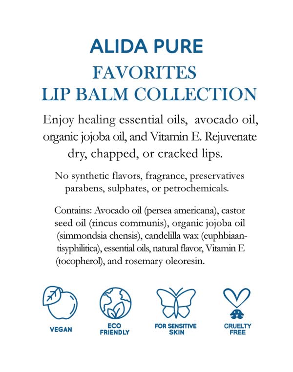 Favorites Lip Balm Collection, Vegan Lip Balm Set, Bees Wax Free, Coconut Oil Free, Avocado Oil, Organic Jojoba Oil, Vitamin E, Natural Moisturizer For Dry Cracked Lips, 3 Tube Set