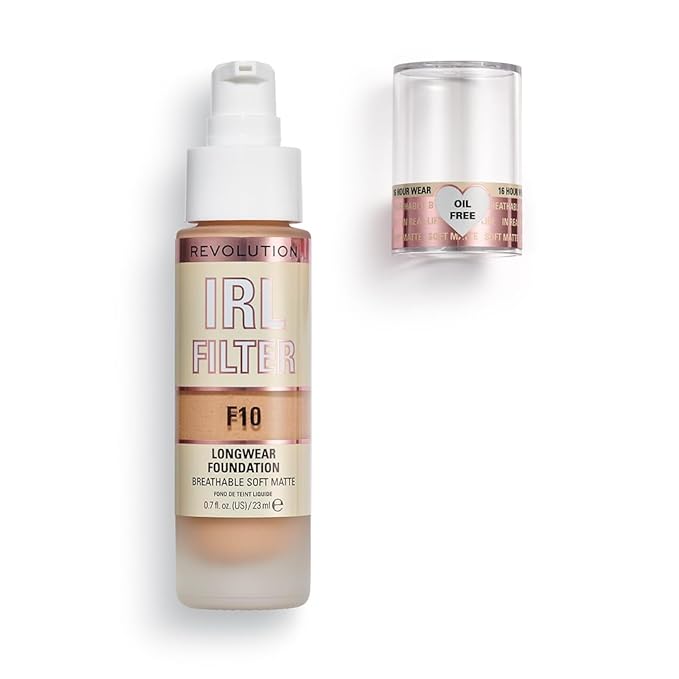Revolution Beauty, IRL Filter Longwear Foundation, Soft & Breathable Formula, Medium to Full Coverage, Matte Finish, F10, 0.7 Fl. Oz