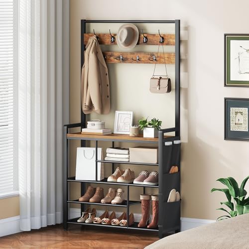 HOOBRO Hall Tree with Bench, Shoe Rack with Coat Rack, Coat Rack with Shoe - Image 3