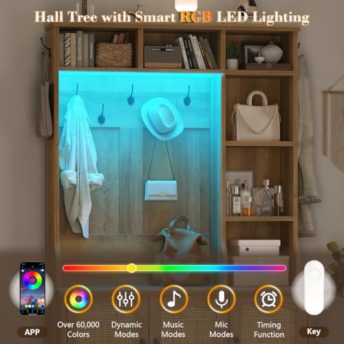 Hall Tree with Bench and Shoe Storage, 5-in-1 Coat Rack with Shoe Bench - Image 3