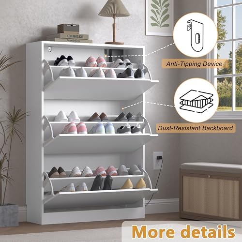 BORNOON Shoe Cabinet with Odor Control and Back Panels, Deodorizing Slim 3-Flip - Image 6