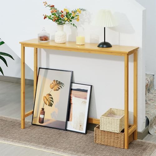 Bamboo Narrow Console Table, 39.4" Wood Small Entryway Table, Accent Slim by MordchilHF