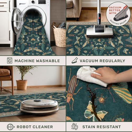 Hazo Haus Teal Boho Runner Rug 2x8, Washable Non Skid Kitchen Sink Carpet - Image 5