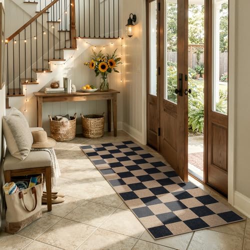 Lahome Checkered Easy Jute Outdoor Runner Rug, 2x6 Kitchen Rugs Washable - Image 2