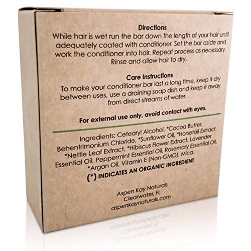 Peppermint & Rosemary Natural Hair Conditioner Bar, Organic, Vegan, Volumizing, Hydrating Argan Oil Conditioner for Curly or Straight Hair, Paraben & Sulfate Free, Made in USA - 2.3 oz.