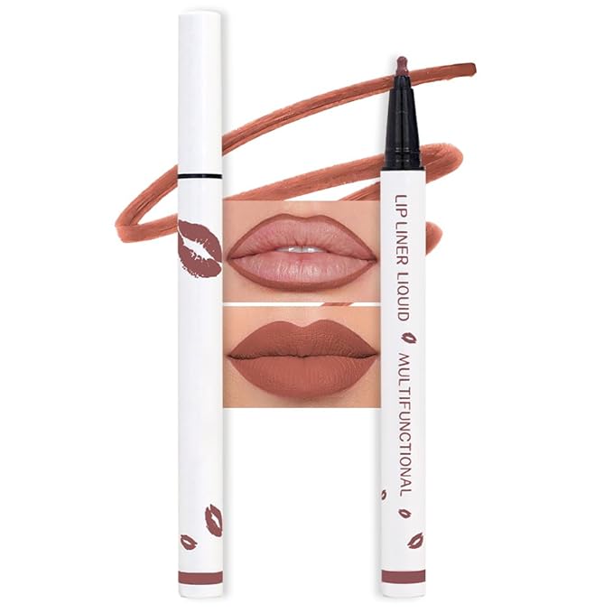 evpct Longwear Liquid Lip Liner Stain Marker Pen Long Lasting Waterproof, Nude Brown Mocha Matte Semi Permanent 24 Hour Lip Liner and Lipstick Combo, Color Stay Lipliner All Day, Lips Stain peel off