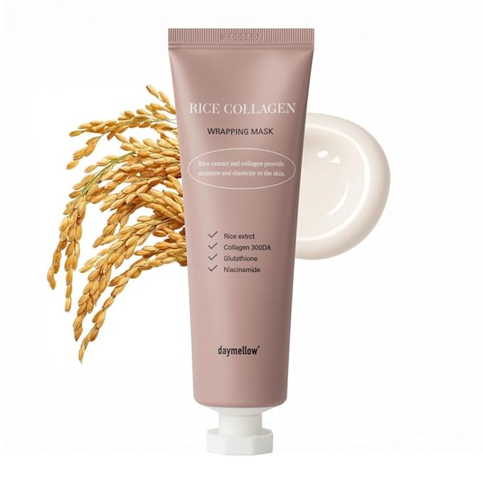 daymellow Rice Collagen Wrapping Mask 2.36 fl. oz / 70ml – Korean Peel-Off Facial Mask with Hydrolyzed Collagen, Hydrating & Firming, Overnight Gentle Pore Tightening for Glowing Glass Skin