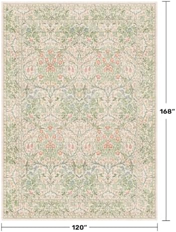 Vintage Washable Beige Green 10x14 Rug - Image 2