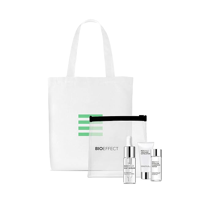 BIOEFFECT EGF Serum Gift Set with mini Volcanic Exfoliator and Micellar Water, Anti-Aging, Hydrating, Wrinkle-Fighting Facial Skin-Care with Growth Factor and Hyaluronic Acid plus Free Tote Bag