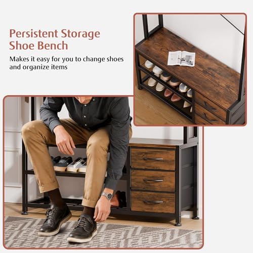 Hall Tree with Bench and Hooks, 39.4" Shoe and Coat Rack Entryway Organizer - Image 6