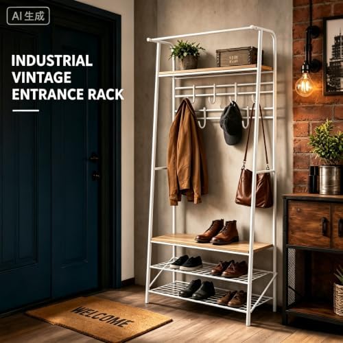 Garvee Hall Tree with Bench and Shoe Storage, 4-in-1 Entryway Coat Rack - Image 4