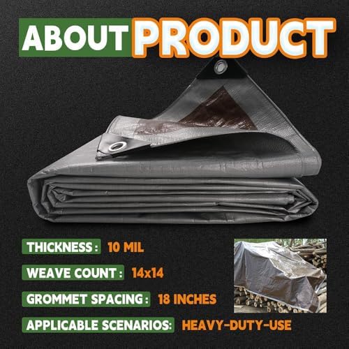 RAINDEWAY 10x10 Feet Tarps Heavy Duty Waterproof, 10Mil Multipurpose Tarp - Image 6