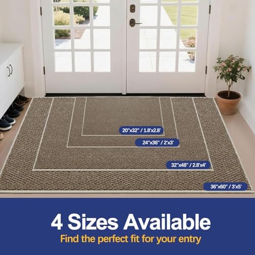 Dirt Trapping Door Mat 24"x36", Warm Taupe Faux Jute Entryway Rug - Image 6