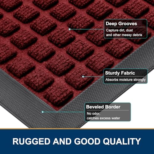 Smiry Front Door Mat Outside Entrance, Natural Rubber Doormat, 35x23 Inch - Image 3