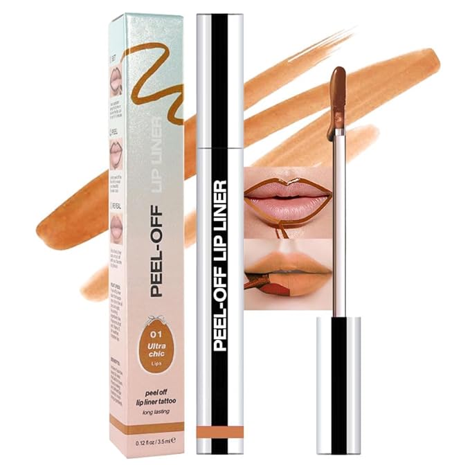 Matte Lip Stain Peel Off Lip Liner, Orange Brown Peel Off Lip Stain Tattoo,Long Lasting & Waterproof Peel Off Lip Gloss Lip Liner,Transfer-Proof All Skin Types.0.12 fl oz #01