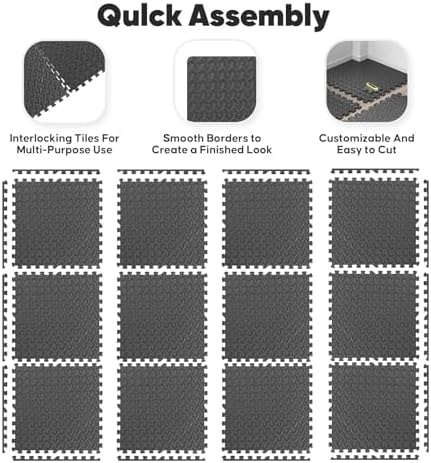 24 Pack 96 sqft Home Gym Mat, Puzzle Exercise Mat, EVA Interlocking Foam Floor - Image 6