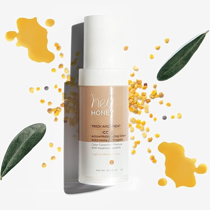 Hey Honey Trick and Treat CC² Cream SPF 46 | Active Moisturizing Color Correcting Cream with Honey & Propolis | Best Cover For Rosacea, Skin Redness & Mature Skin | Cruelty-Free | 1 oz (Light Tone)