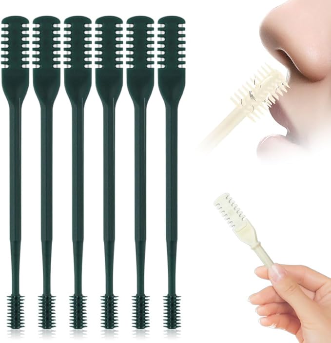 Nasal Hair Cutter, 2025 Upgraded Double Sided Noses Hairs Knife, 360° Rotating Portable Manual Nose Hair Trimmer, Noses Hairs Remover for Women Men Travel Essentials (Dark Green, 6 Pcs)