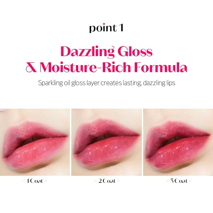 ETUDE Dear Darling Oil Tint #1 Real Cherry 4.2g | High Moisturizing and Strong Hydrating Lip Oil/Lip Gloss | Smooth and Moist Lips | Non-Sticky Lip Oil Tint For Dry Lips | K-beauty