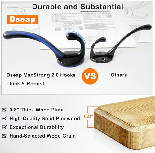 Dseap Coat Rack Wall: Patented, Heavy-Duty, 17.4" Long 5-Double-Hooks Wooden - Image 2