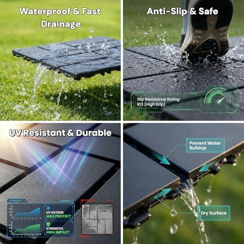 Interlocking Deck Tiles, Outdoor Patio Flooring, 44 Pack All Weather Waterproof - Image 3