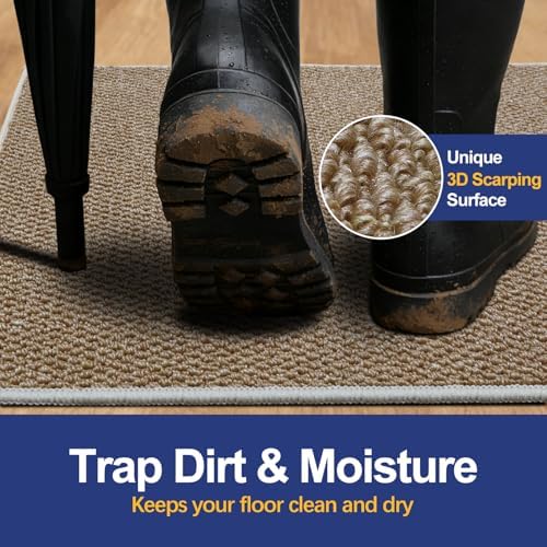 Dirt Trapping Door Mat 24"x36", Warm Taupe Faux Jute Entryway Rug - Image 2