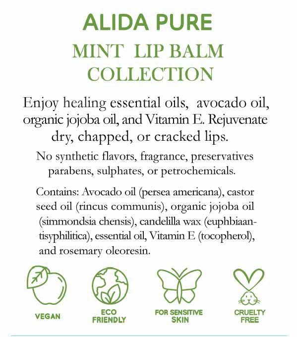 Mint Lip Balm Collection, Vegan Lip Balm Set, Beeswax Free, with Avocado Oil, Organic Jojoba Oil, and Vitamin E, Natural Moisturizer for Dry, Chapped Lips, 3 Tube Set