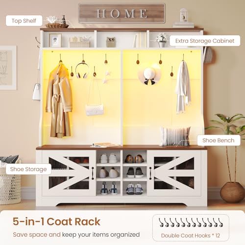 Itaar Hall Tree with Bench and Shoe Storage, 5-in-1 Entryway Bench with Coat - Image 3