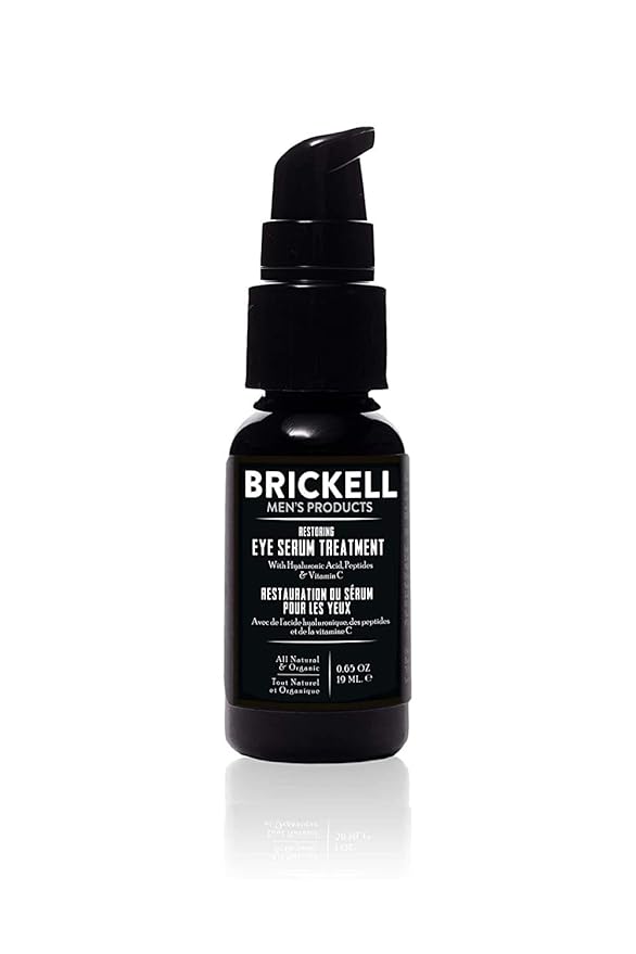 Brickell Men's Dark Circle Under Eye Treatment Serum For Men, Natural and Organic Eye Gel to Firm Men's Wrinkles, Reduce Dark Bags Under Eyes, and Promote Youthful Skin, 0.65 Ounce, Unscented
