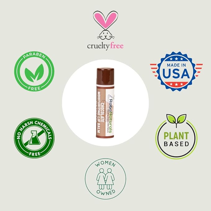 Handmade Chocolate Lip Balm - All Natural, All Day Hydration for Smooth & Soft Care - Original Beeswax, Shea Butter, Jojoba Oil, Vitamin E Infused - Lip Balm for Self Care Gifts (4 Pack)