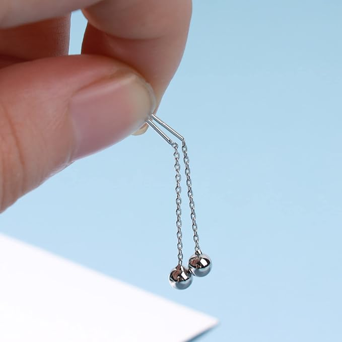 Boho Bar Threader Earrings Silver Line Earrings String Drop Dangle Earrings Pull Through Long Chain Earrings Jewelry for Women and Girls