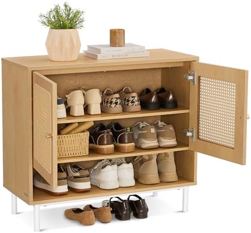 VASAGLE 3-Tier Shoe Cabinet, Bohemian Freestanding Storage Organizer by VASAGLEbySONGMICSHOME