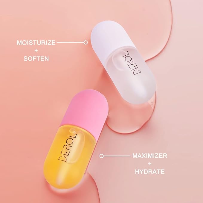 DEROL Lip Plumper Set, Lip Plumper Gloss, Natural Lip Plumper and Lip Care Serum, Lip Enhancer for Fuller, Lip Mask, Beautiful Fuller, Hydrating & Reduce Fine Lines Day&Night, 5.5ml (WS002)