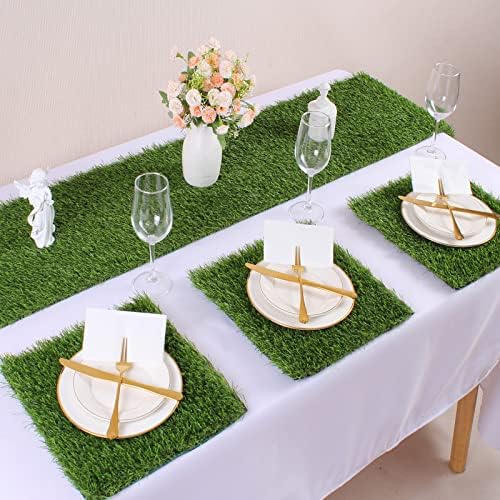 Kesfey Grass Placemats 12"x12"Golf Artificial Fake Grass Squares Turf Patch - Image 7