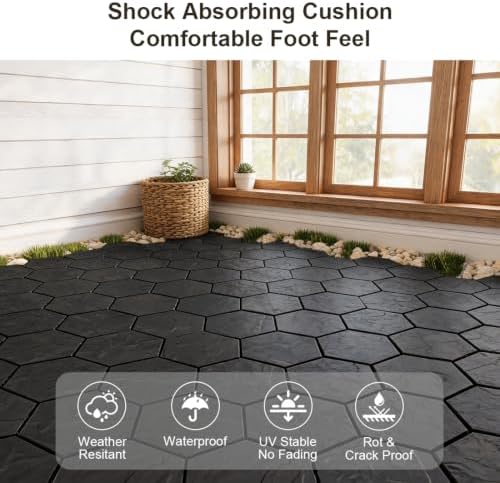 JJWOOD Hexagonal Stone-Look Interlocking Deck Tiles, Matte Rock Texture Outdoor - Image 4