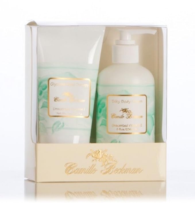 Camille Beckman Hand and Body Duet Set, Silky Body and Glycerine Hand Cream, Vitamin E Unscented