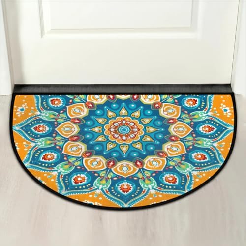 cfpolar Half Round Door Mat Semi Circle Non-Slip Bathroom Floor Rug, Ethnic - Image 7